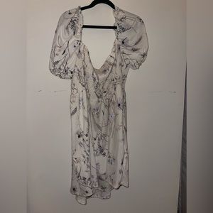 White and purple floral off the shoulder mini dress